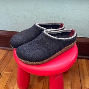 Haflinger Black Wool Clogs with Gray Trim